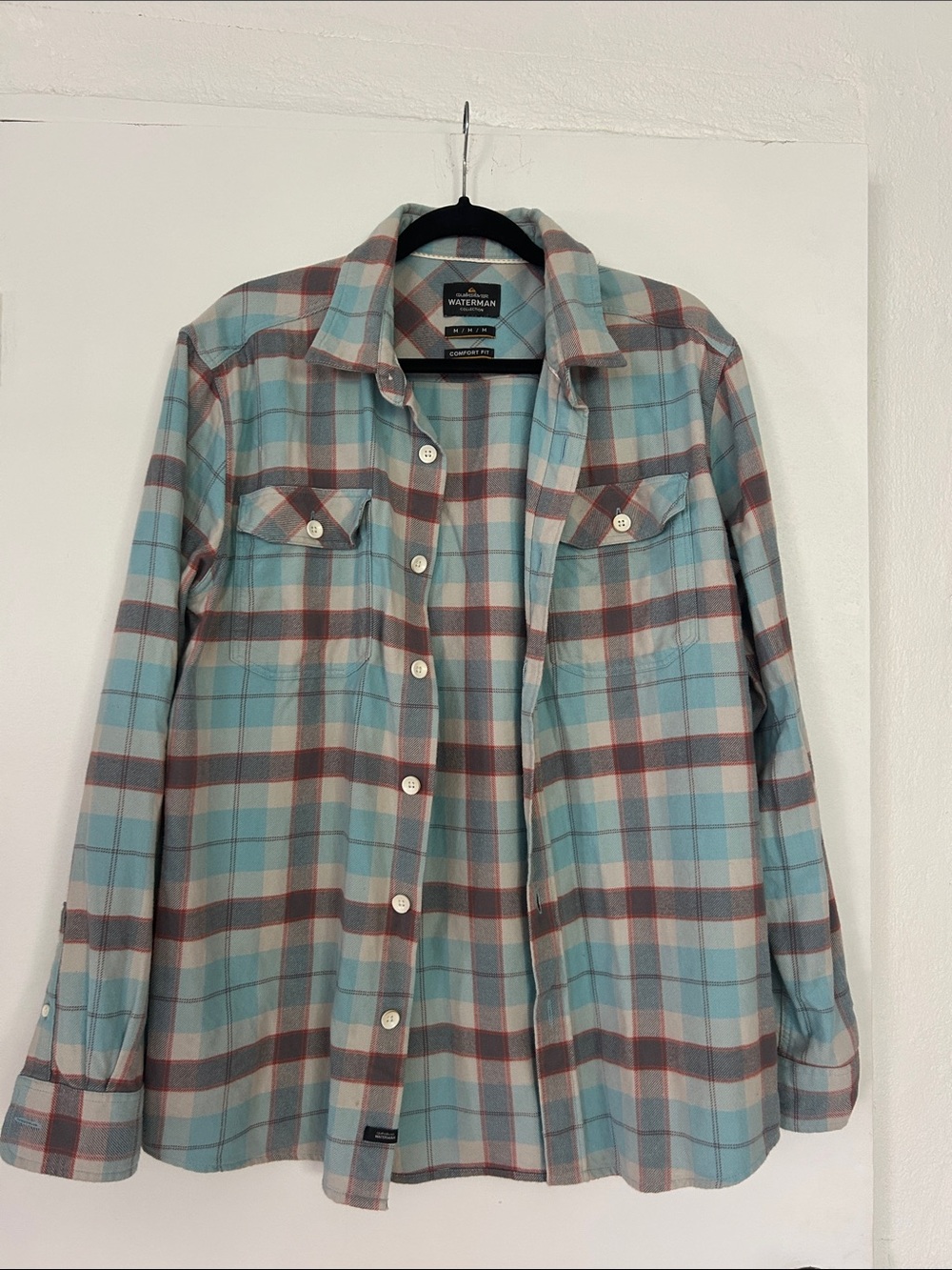 Quicksilver Waterman Plaid Button-Front Shirt Jacket - Light Blue & Gray